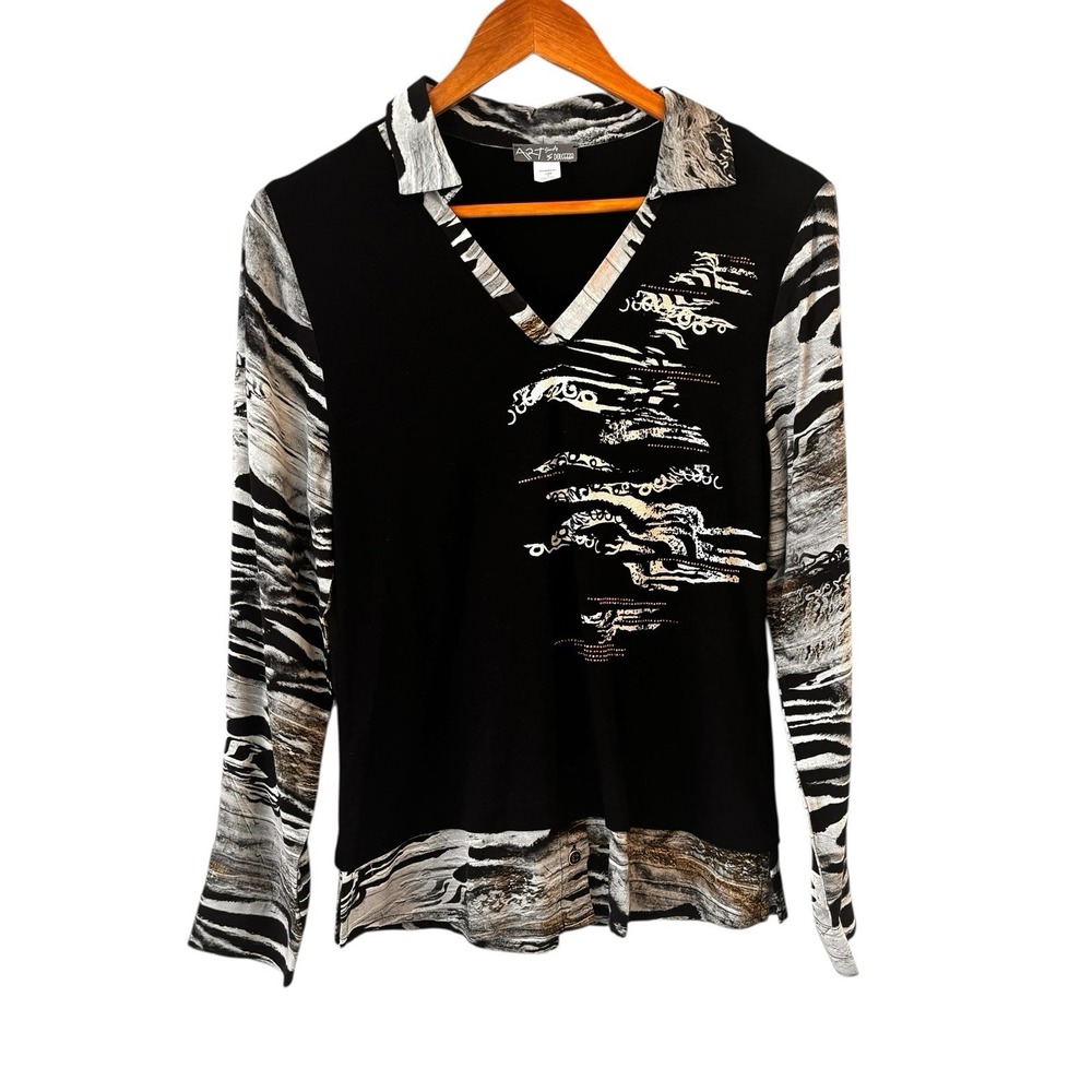 Dolcezza Simply Art Animal Print Polo Top Womens S Unbalanced Collection Edgy